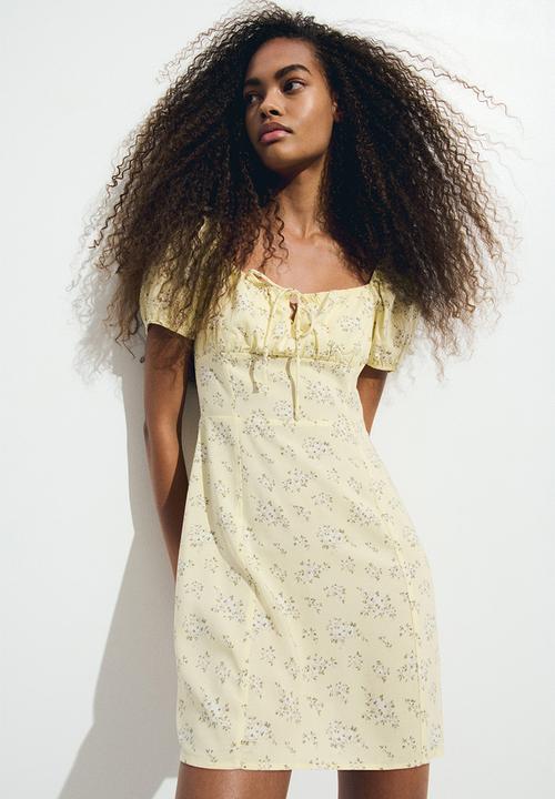 Puff-sleeved dress - yellow/floral - 1275795001