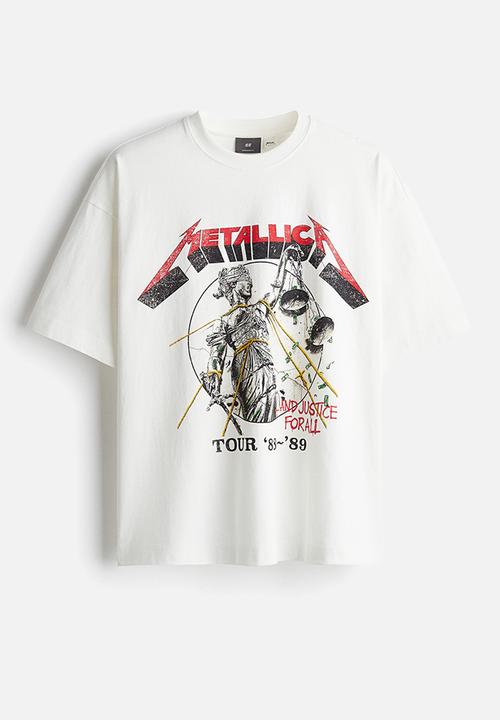 H&M - Oversized fit T-shirt - white/metallica 