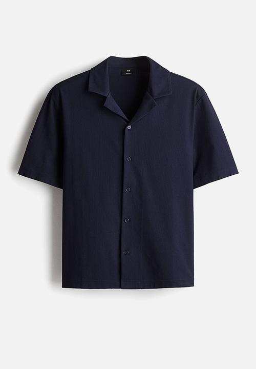 H&M - Regular fit ribbed resort shirt - navy blue