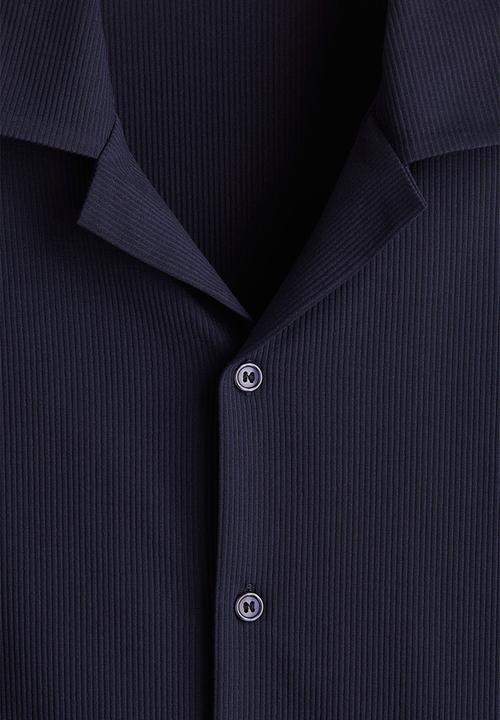 H&M - Regular fit ribbed resort shirt - navy blue