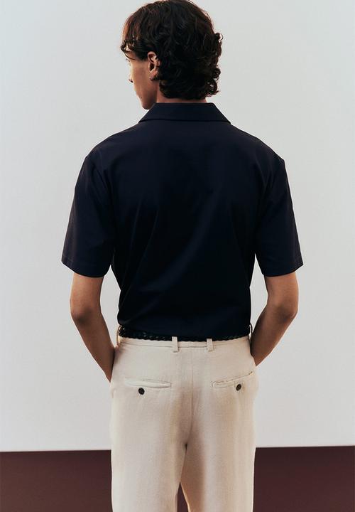 H&M - Regular fit ribbed resort shirt - navy blue