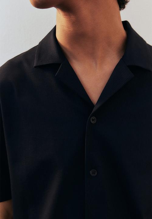 H&M - Regular fit ribbed resort shirt - navy blue