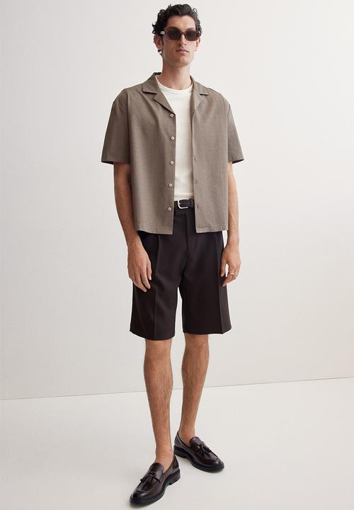 H&M - Regular fit ribbed resort shirt - dark beige
