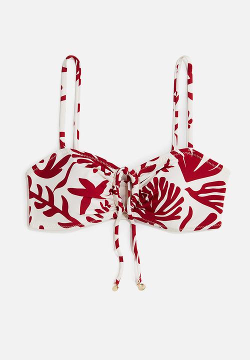 H&M - Padded bikini top - white & dark red patterned