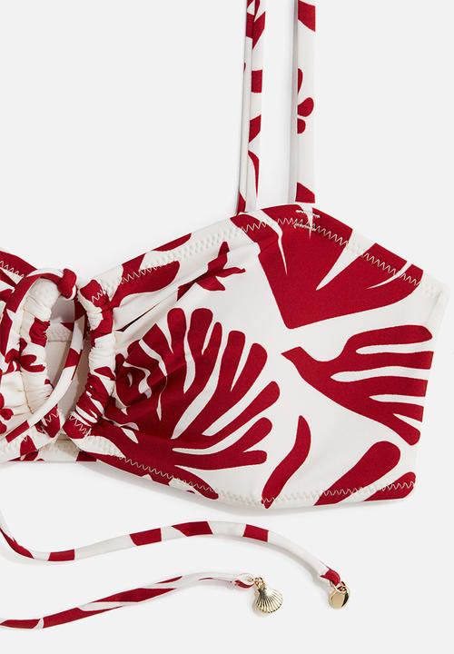 H&M - Padded bikini top - white & dark red patterned