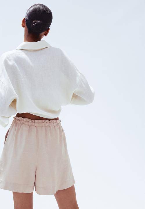 H&M - Linen-blend drawstring shorts - light beige