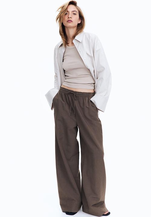 H&M - Wide linen-blend trousers - dark brown