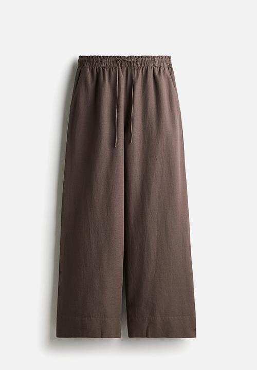 H&M - Wide linen-blend trousers - dark brown