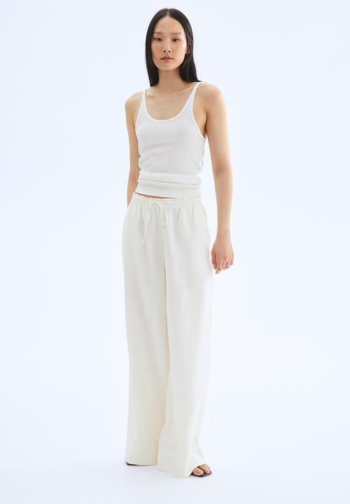 H&M - Wide linen-blend trousers - white
