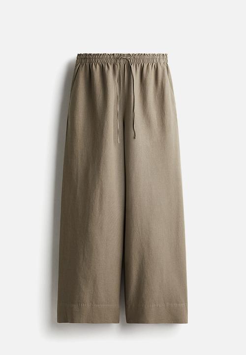 H&M - Wide linen-blend trousers - khaki green