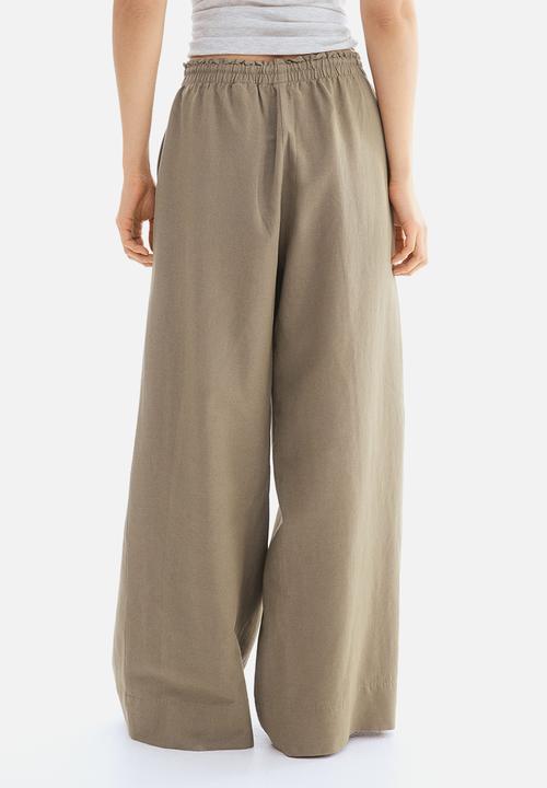 H&M - Wide linen-blend trousers - khaki green