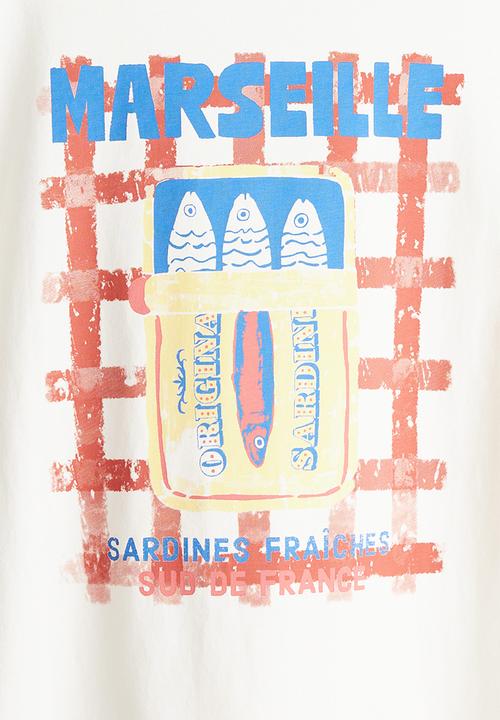 H&M - Oversized motif-detail t-shirt - white sardines