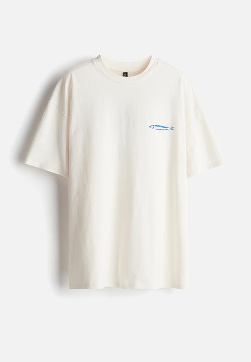 H&M - Oversized motif-detail t-shirt - white sardines