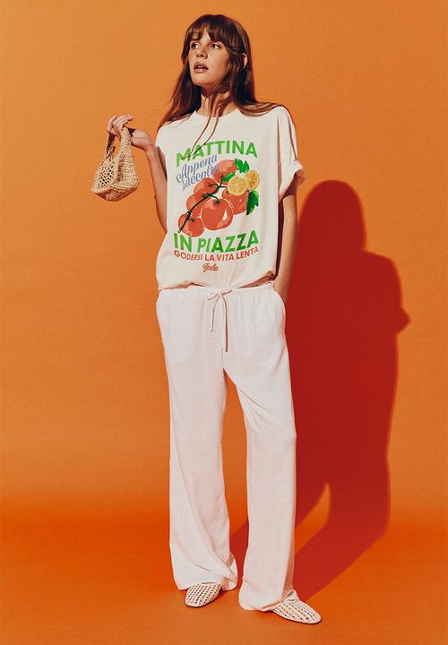 H&M - Oversized motif-detail t-shirt - white mattina 