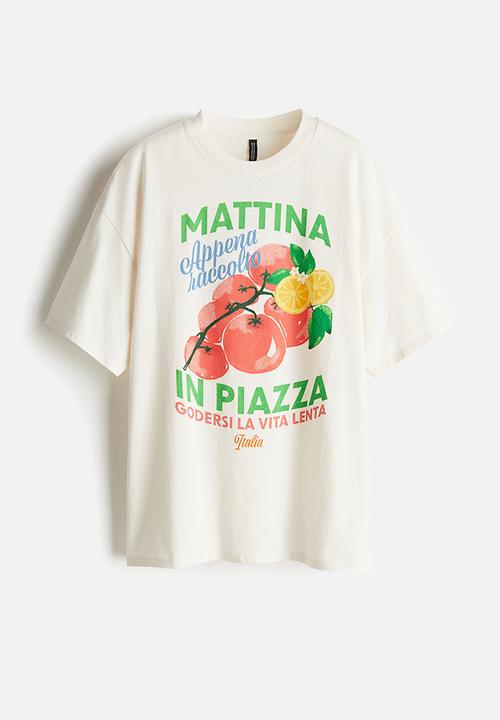 H&M - Oversized motif-detail t-shirt - white mattina 