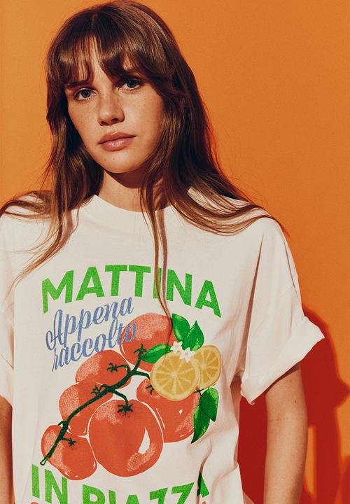 H&M - Oversized motif-detail t-shirt - white mattina 