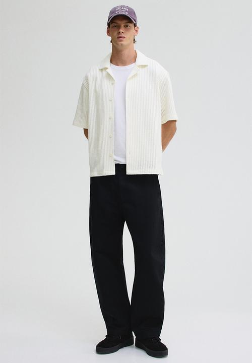 H&M - Loose fit waffled resort shirt - white