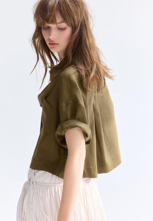 H&M - Linen-blend shirt - dark khaki green