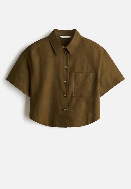 H&M - Linen-blend shirt - dark khaki green