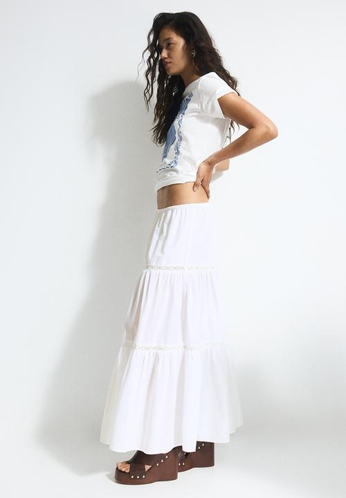 H&M - Lace-inset maxi skirt - white