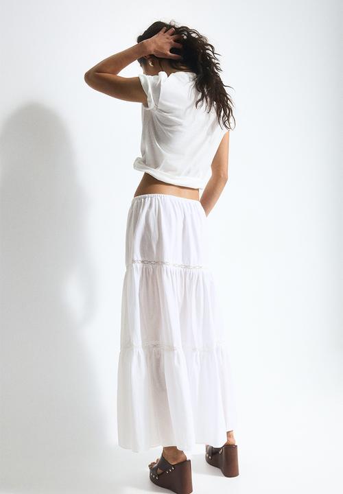 H&M - Lace-inset maxi skirt - white