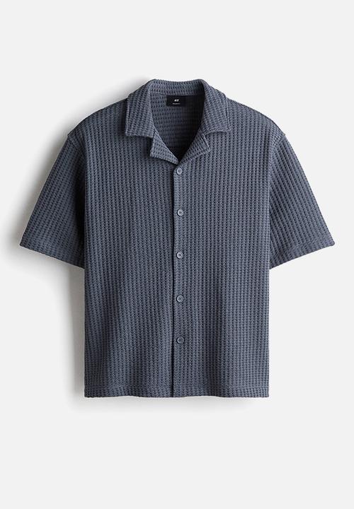 H&M - Loose fit waffled resort shirt - dark blue 