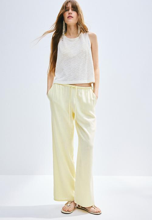 H&M - Straight drawstring trousers -  light yellow