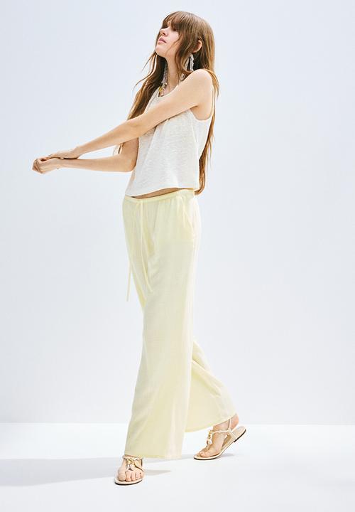 H&M - Straight drawstring trousers -  light yellow