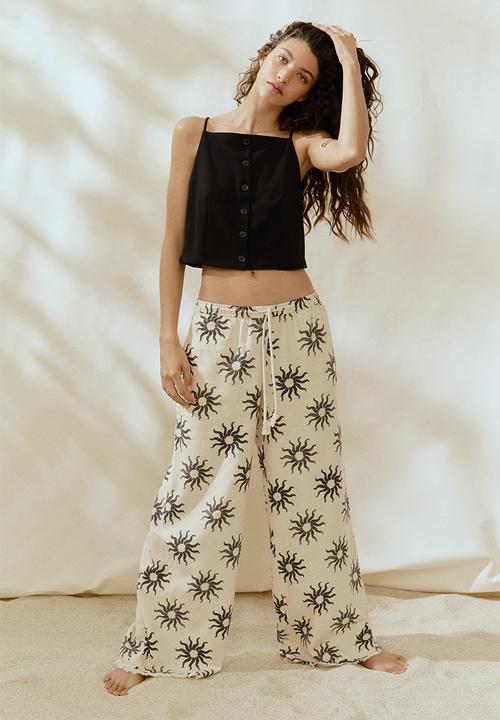 H&M - Linen-blend drawstring trousers - white suns