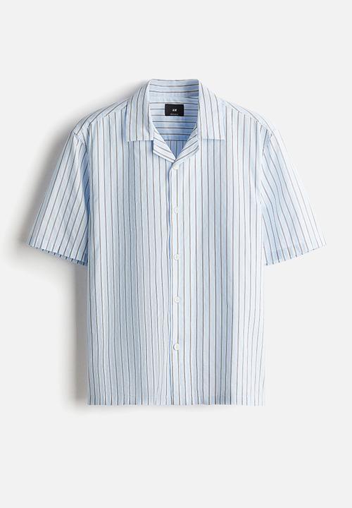 H&M - Regular fit cotton resort shirt - light blue striped