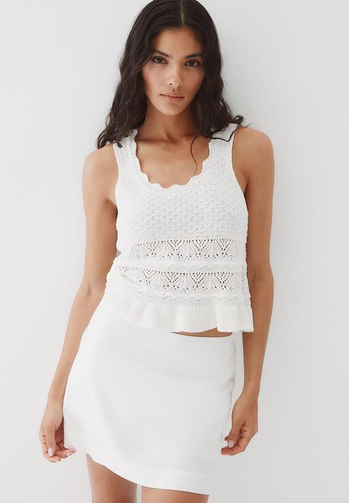 Linen-blend mini skort - white - 1277605002