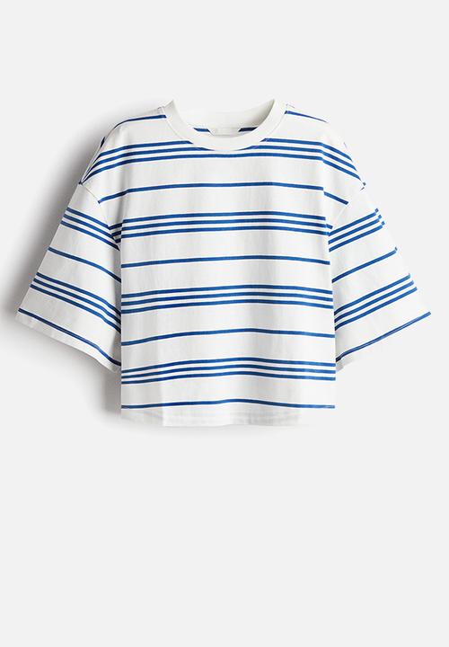 H&M - Cropped t-shirt - white & blue striped