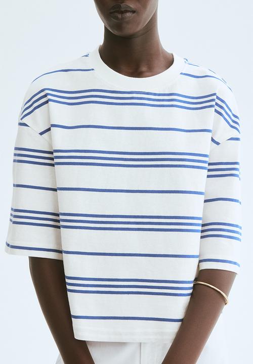 H&M - Cropped t-shirt - white & blue striped