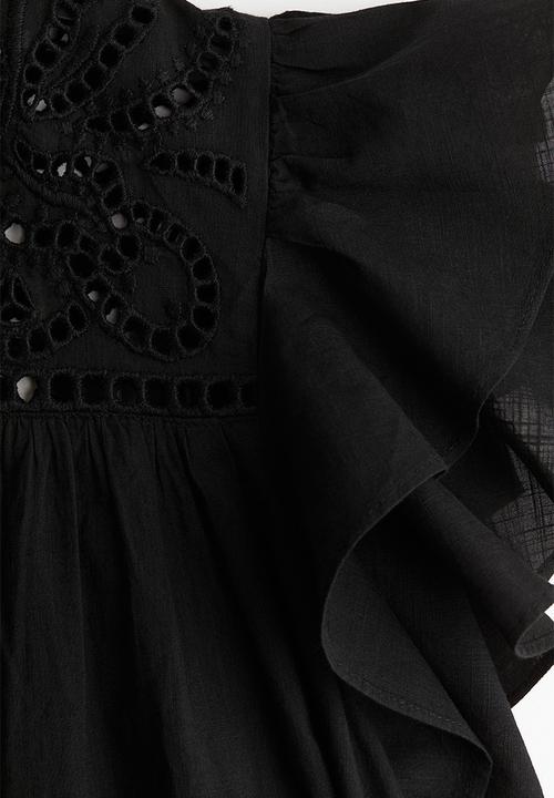 H&M - Flutter-sleeve dress with broderie anglaise - black