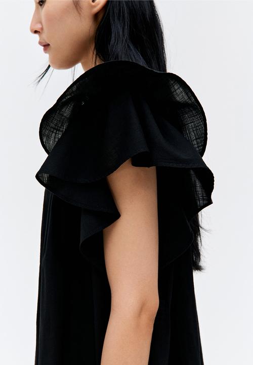 H&M - Flutter-sleeve dress with broderie anglaise - black
