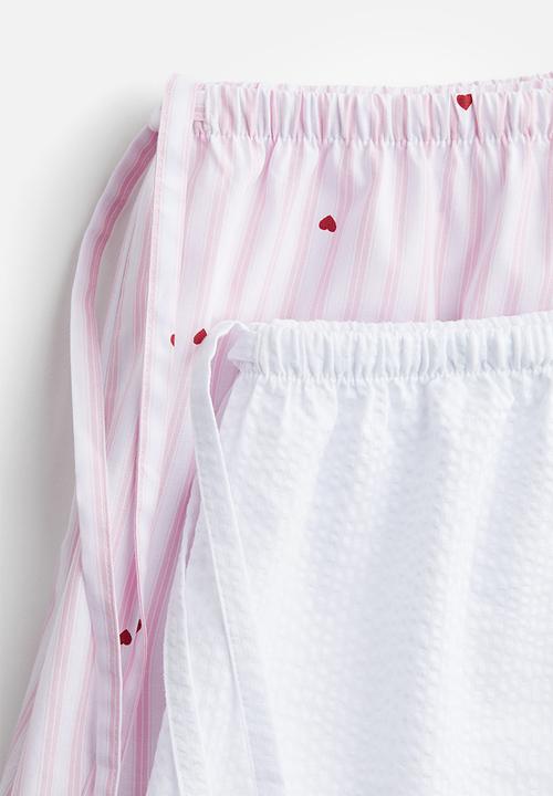 H&M - 2-Pack cotton poplin pyjama shorts - white/hearts