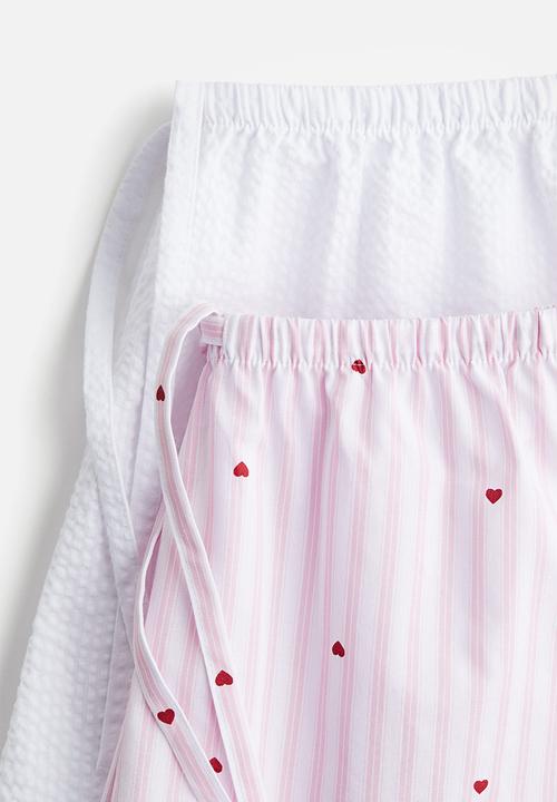H&M - 2-Pack cotton poplin pyjama shorts - white/hearts