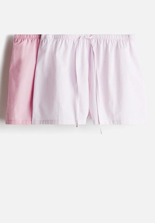 H&M - 2-Pack cotton poplin pyjama shorts - light pink/striped