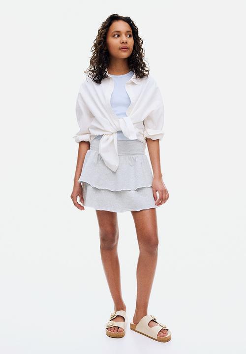 H&M - Tiered foldover-waist skirt - light grey marl 