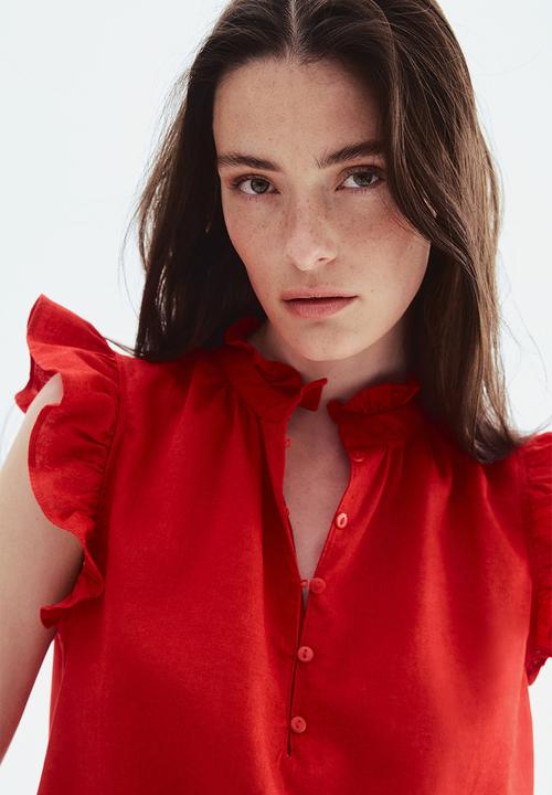 H&M - Linen-blend blouse - red
