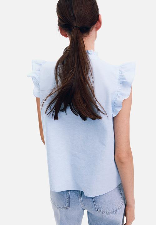 H&M - Linen-blend blouse - light blue