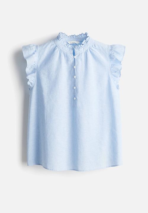 H&M - Linen-blend blouse - light blue