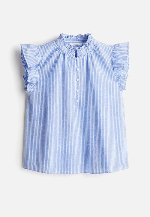 H&M - Linen-blend blouse - light blue striped