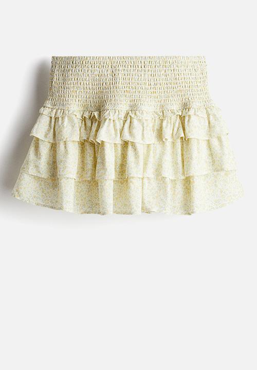 H&M - Tiered mini skirt - light yellow floral
