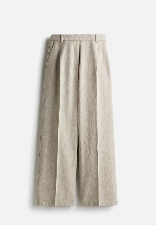 H&M - Wide linen-blend trousers - beige marl