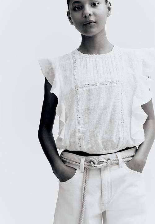 H&M - Flounce-trimmed cotton blouse - white