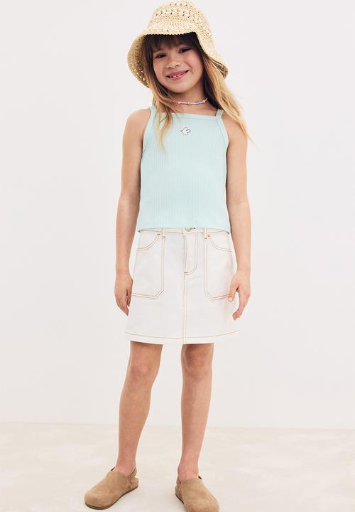 H&M - Embroidery-detail strappy top -  light turquoise/bird 