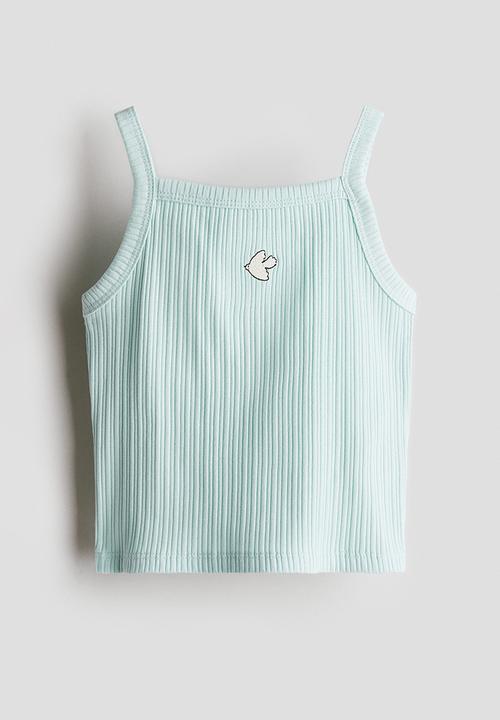 H&M - Embroidery-detail strappy top -  light turquoise/bird 