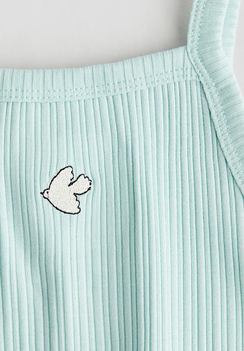 H&M - Embroidery-detail strappy top -  light turquoise/bird 