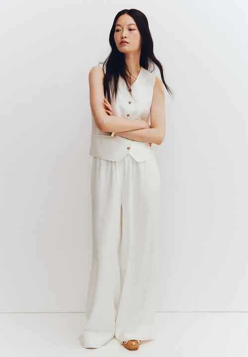 H&M - Wide linen-blend trousers - white